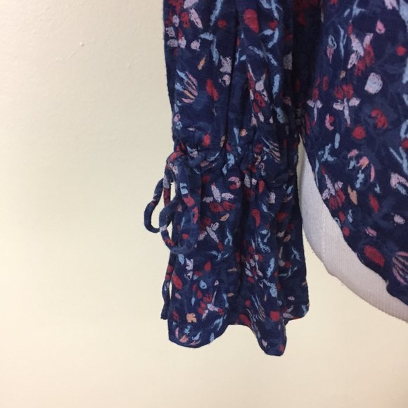 LUCKY BRAND Adjustable Drawstring Blue MultiColor Floral Print Long Sleeve Shirt - Picture 9 of 11